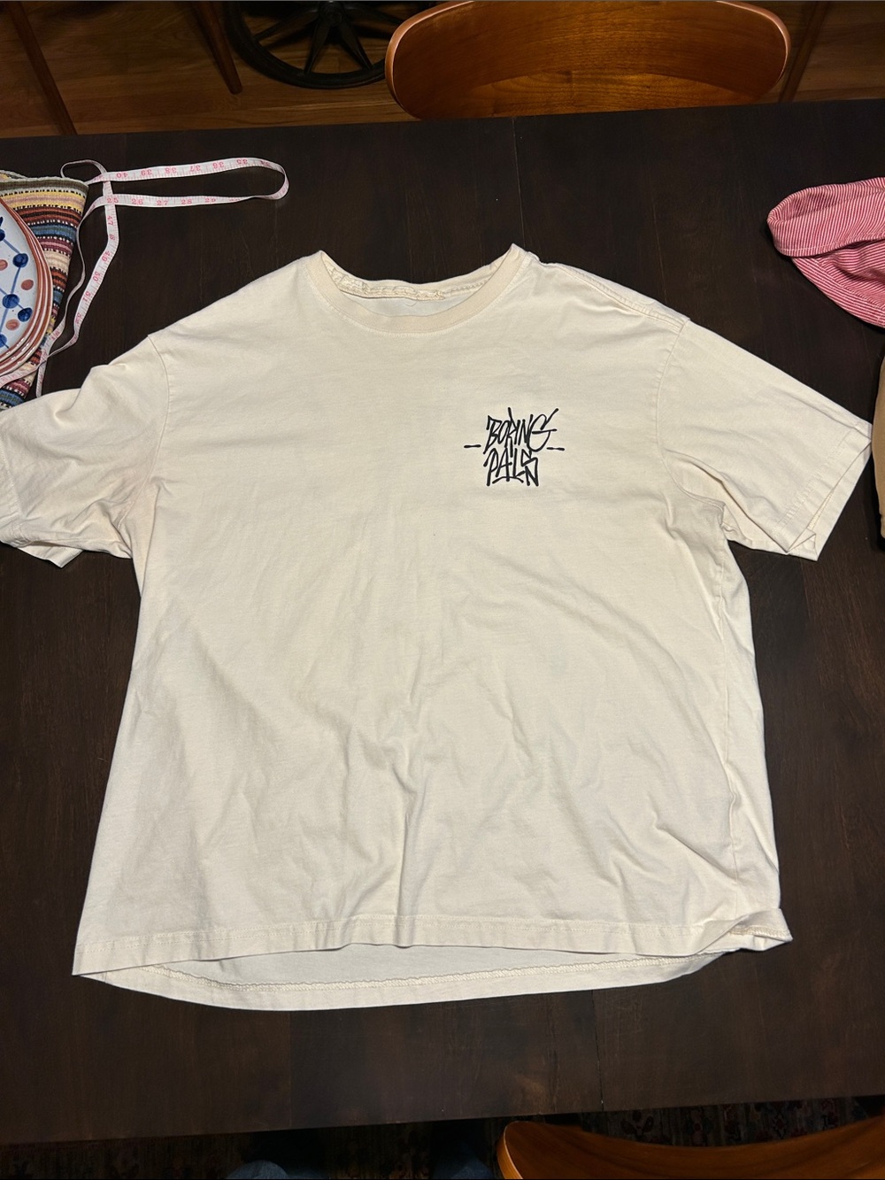 Boring Pals Boxy Cream Graphic Pocket-Print T-Shirt